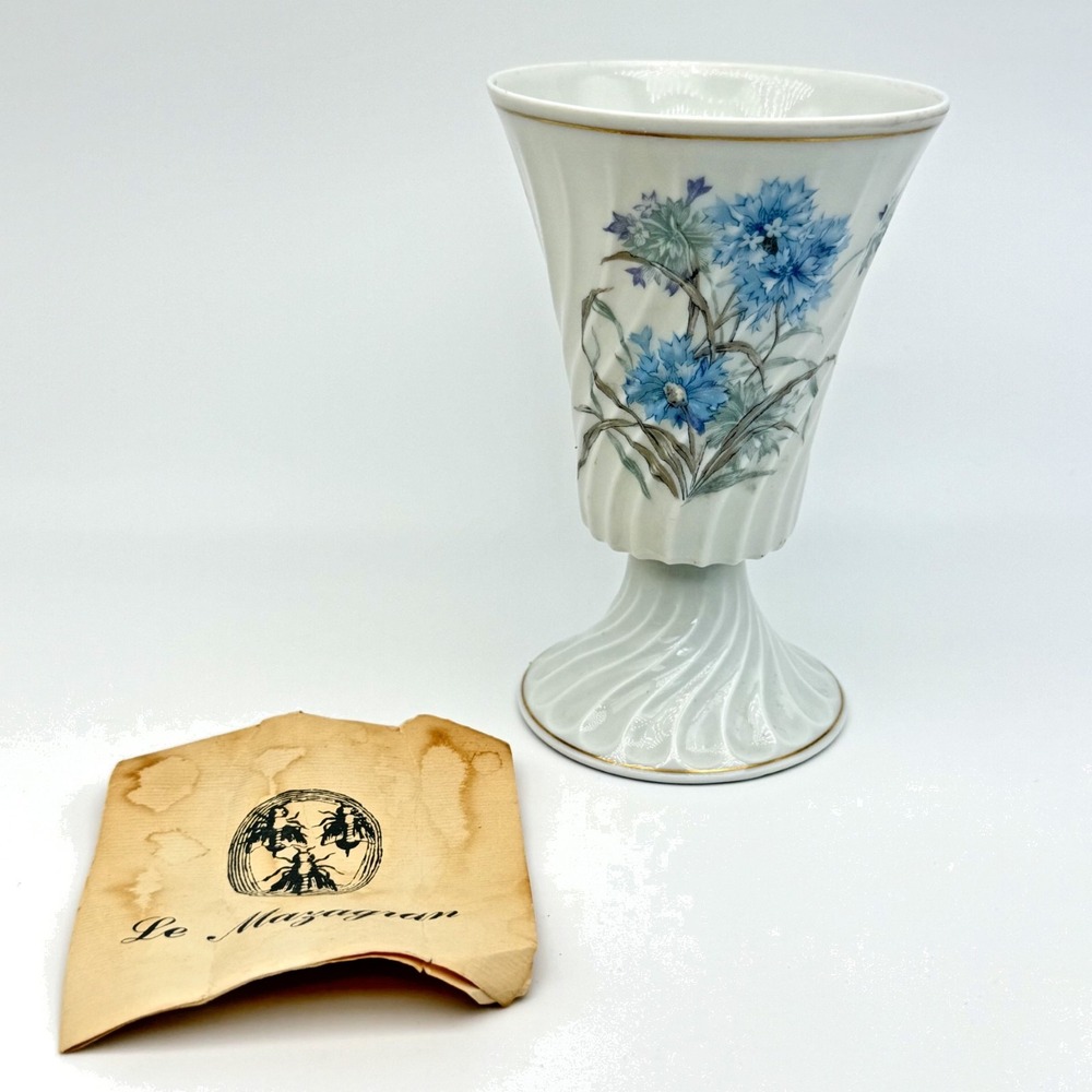 Haviland Limoges France Mazagran Cocktail Goblet Bergere Blue Floral Vase